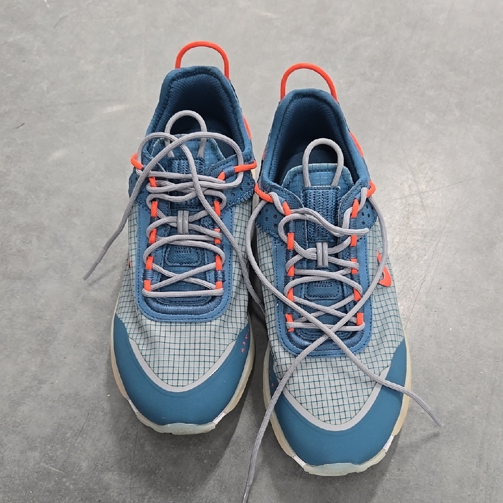 Mens Nike React Blue and Gray Athletic Sneakers with Orange Accents